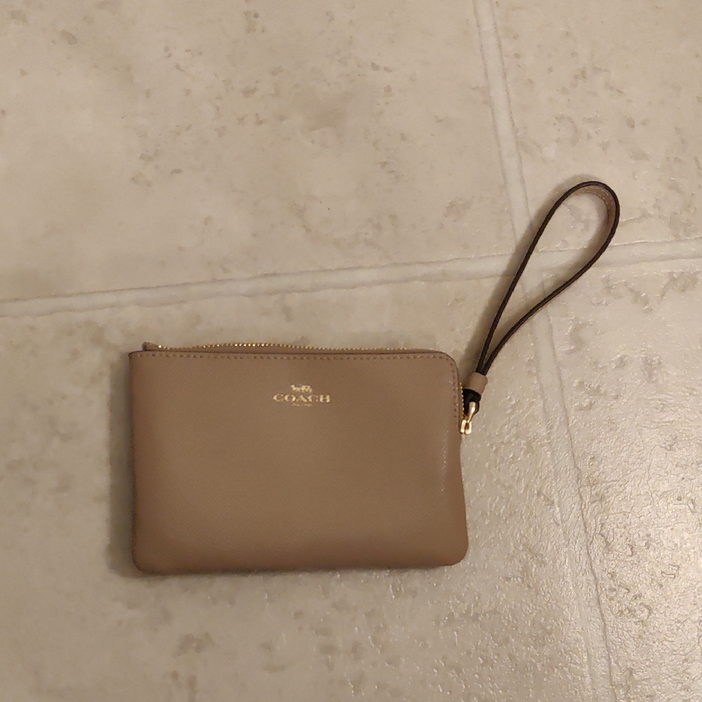 COACH Corner Zip Wristlet Wallet with Strap Taupe